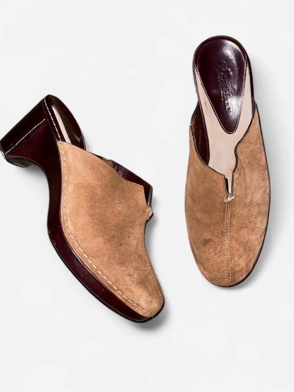 Cole Haan Suede Slip-On Mule in Tan — Women’s Casual Heeled Loafer Size 7.5